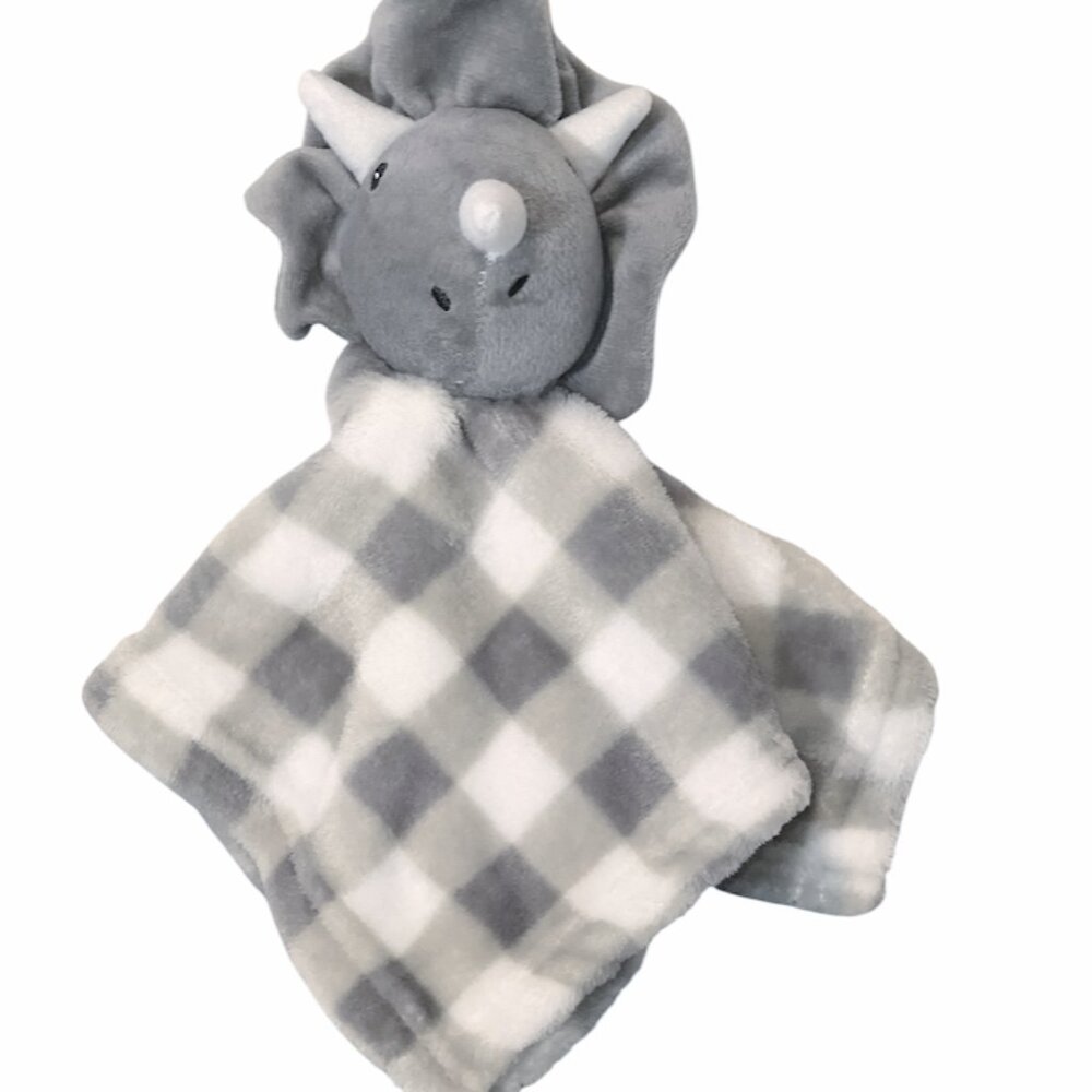 Lila & Jack Dinosaur Triceratops Rattle Plaid Security Lovey Blanket 12" X 13"